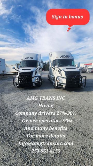 AMG Trans Inc ,WA is hiring now Owner operators and Drivers CDL CLASS A